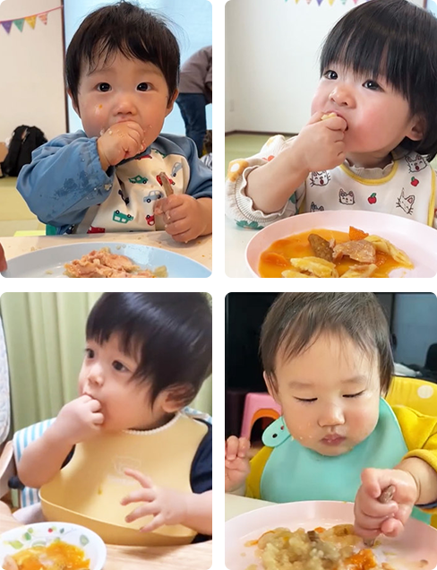ベビーフードを食べている子供